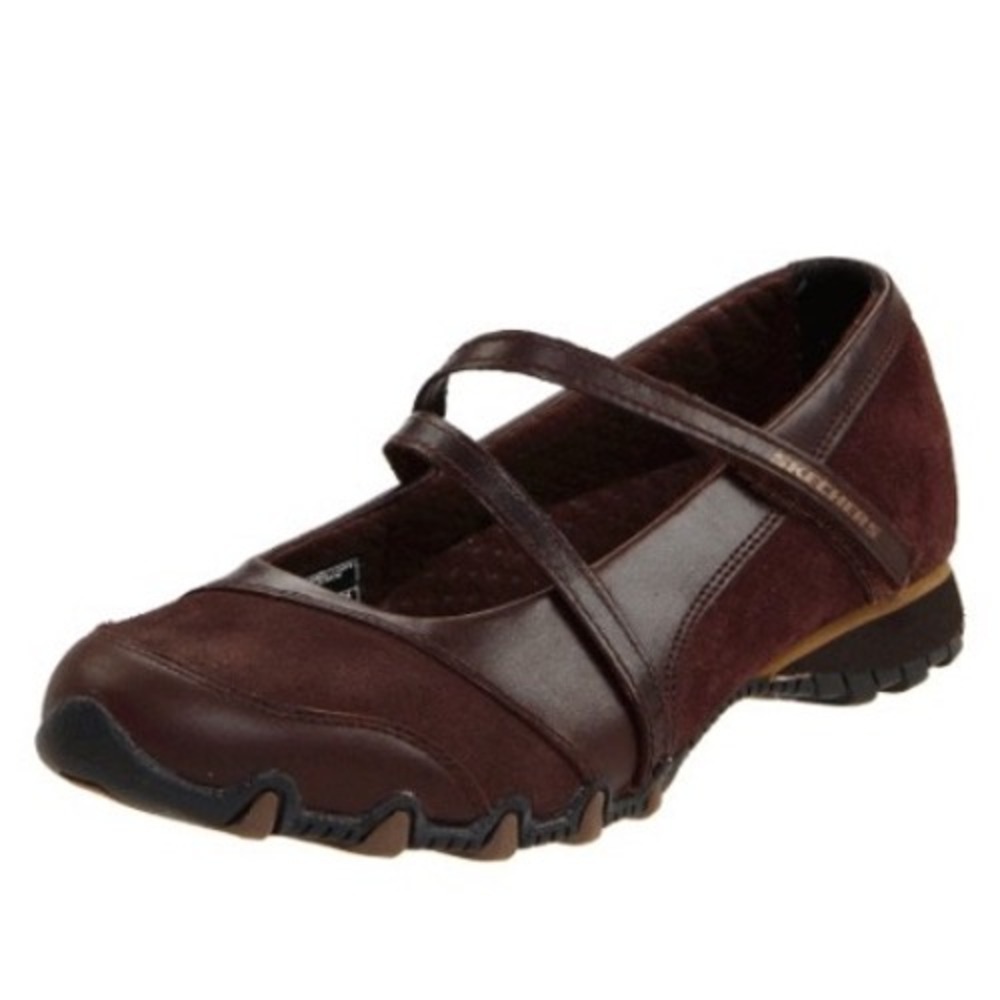Skechers Vintage Bikers Brown Leather Suede Mary Jane Flats Women's Size 7.5